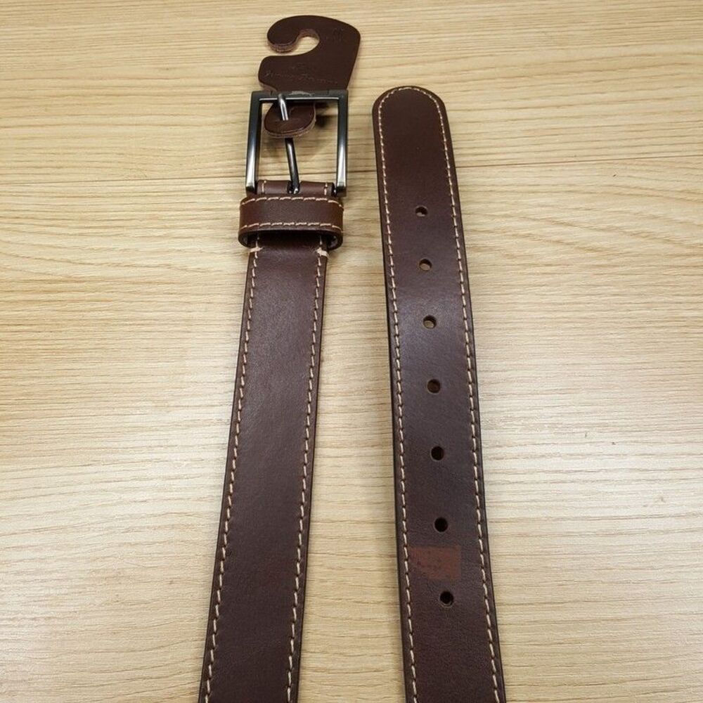 TOMMY BAHAMA Belt Mens Size Medium Brown Leather Heavy Stitch FLAWED